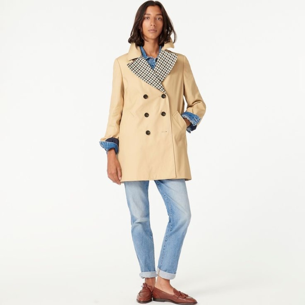 J.Crew Pleated Trench Coat with Italian Wool Lapel